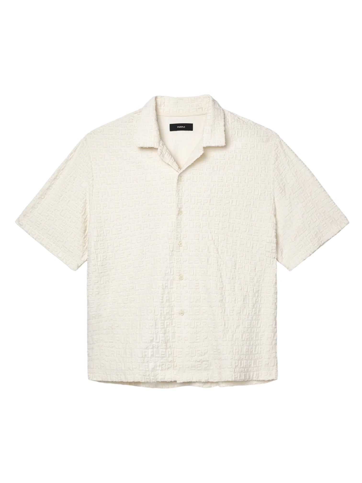 Purple Brand M1108-TWWP326 Terry Towel Camp Collar Off White