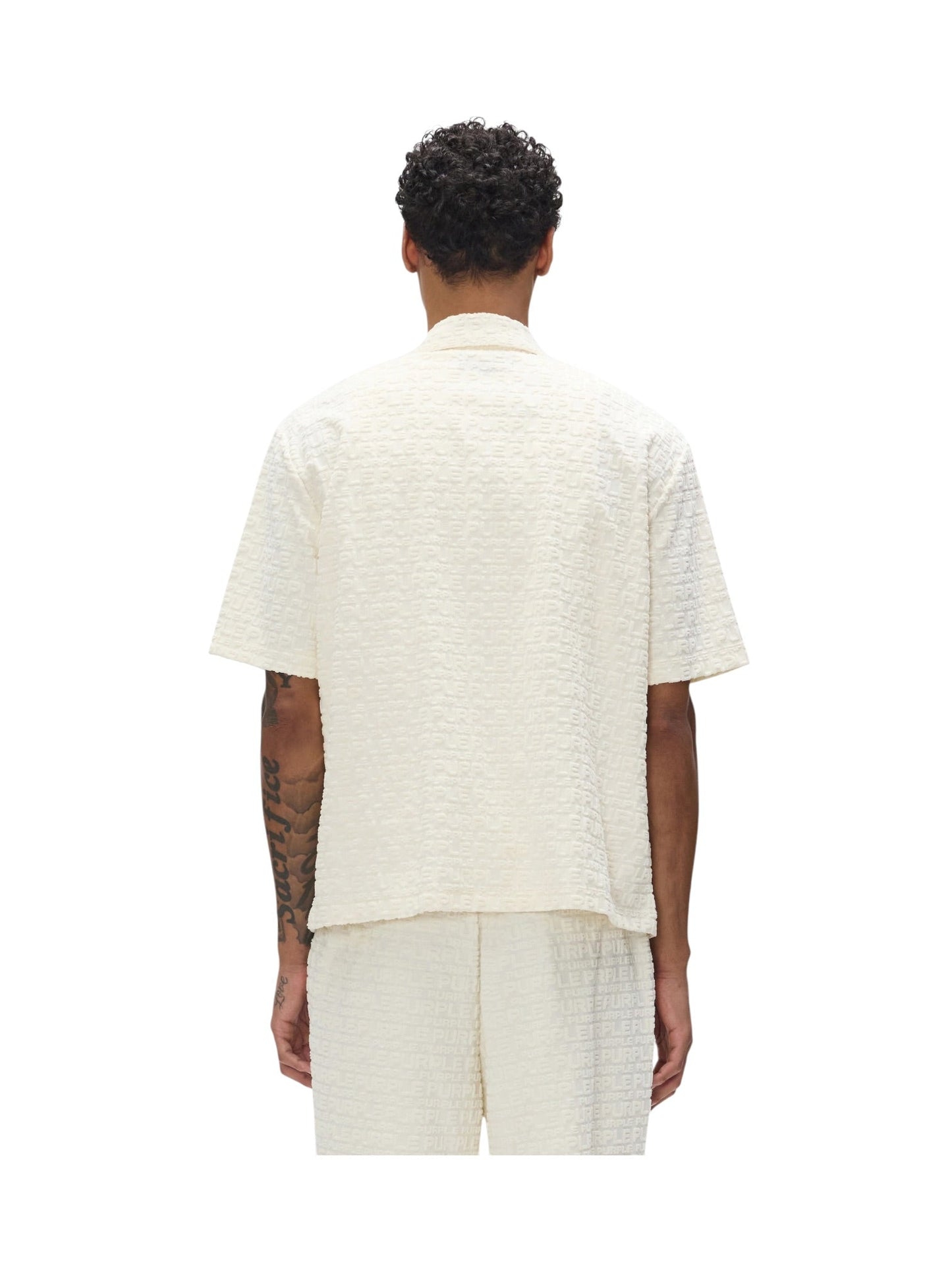 Purple Brand M1108-TWWP326 Terry Towel Camp Collar Off White