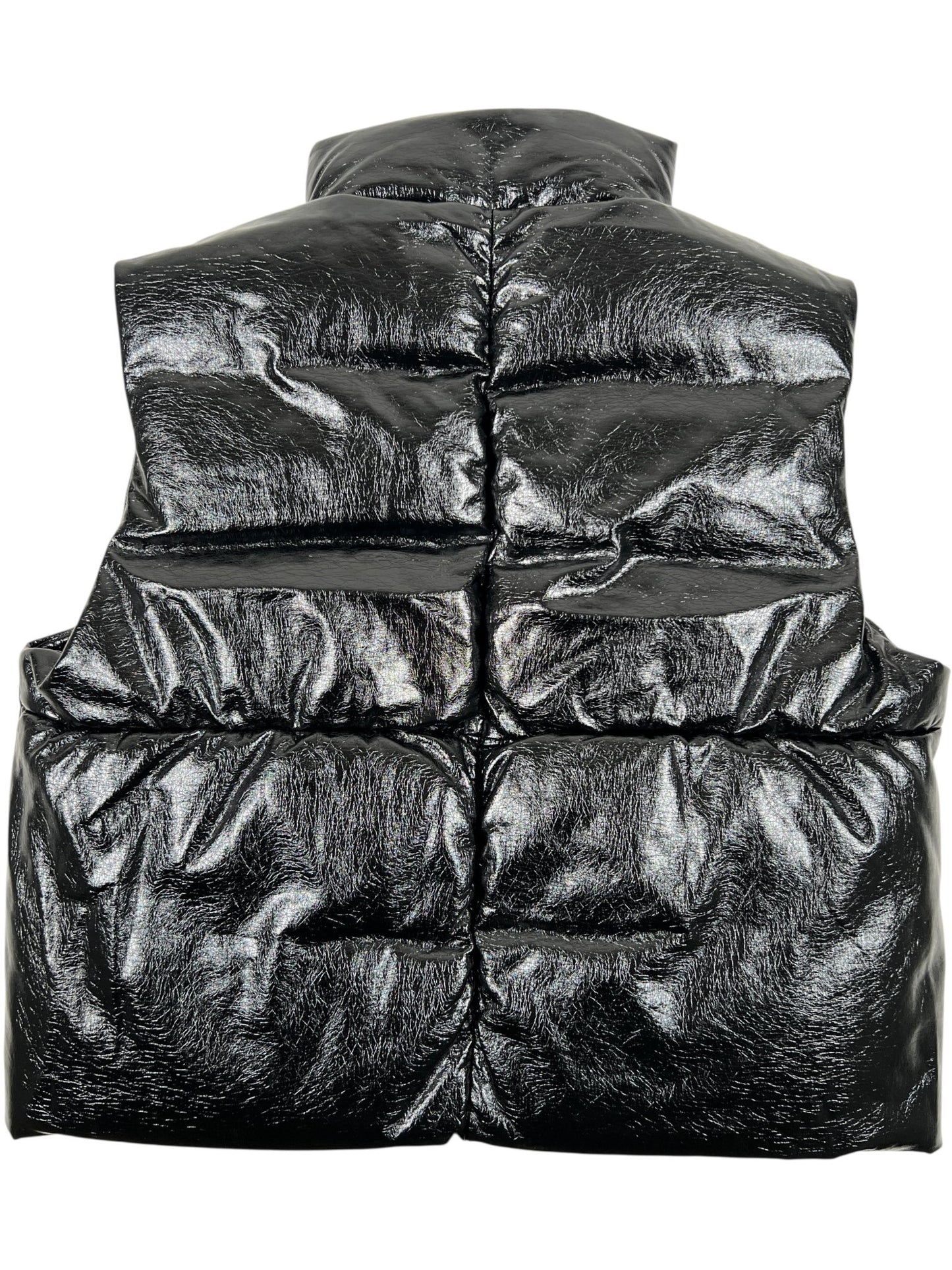 Purple Brand M6098-PLBV425N Pu Leather Puffer Vest Black