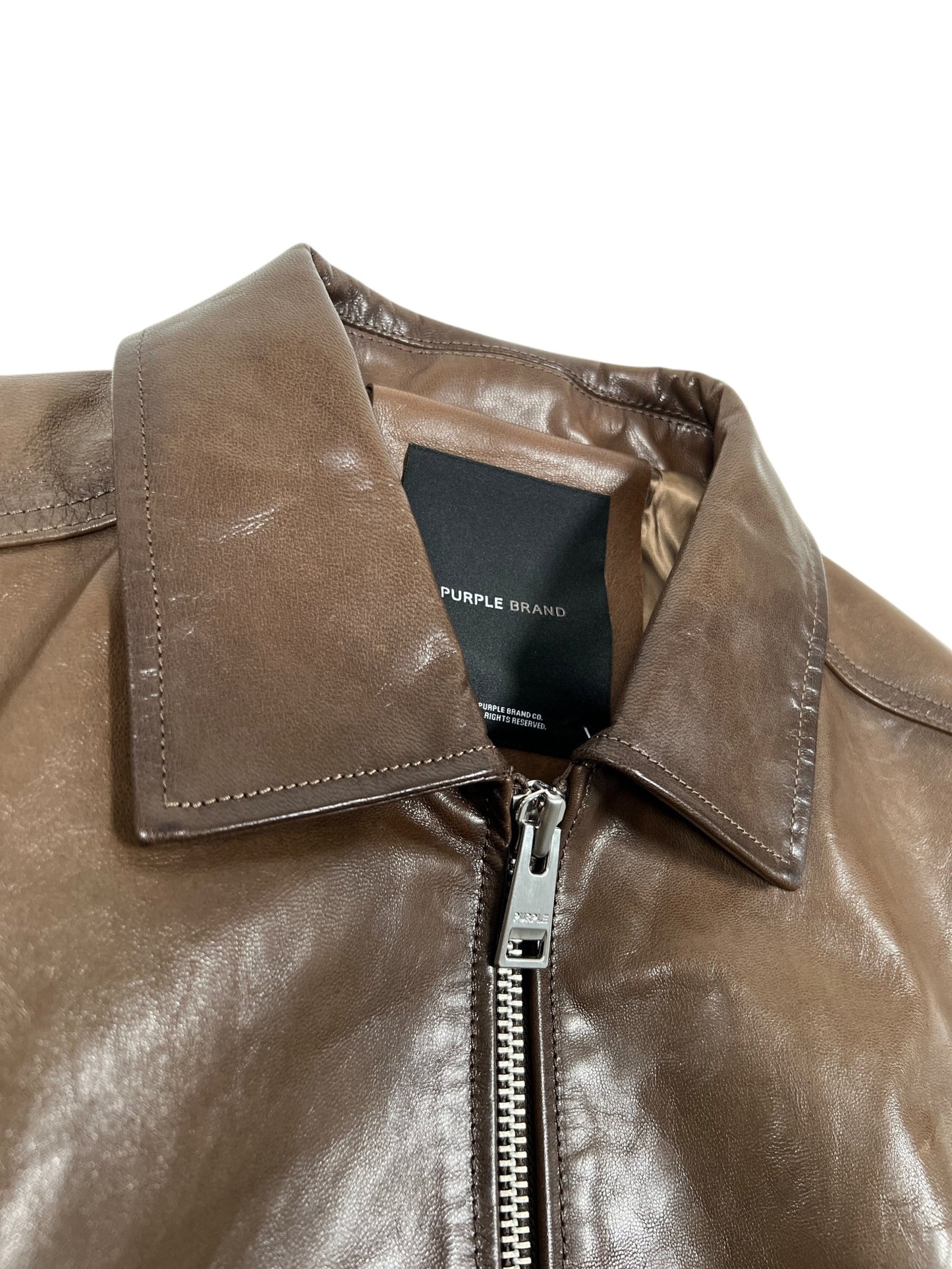 Purple Brand M9607-LCDS126 Distressed Leather Bomber Brown