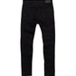 Back view of the Purple Brand P001-BLKR Black Raw222 jeans, featuring a low-rise skinny fit with visible seams and pockets, crafted from premium stretch denim in a dark black wash.