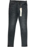 A pair of Probus Purple Brand P001-SHFL425 Skinny Hotfix Logo Black jeans with front and back pockets, visible seams, and a "PUPPLE" tag on the right belt loop.