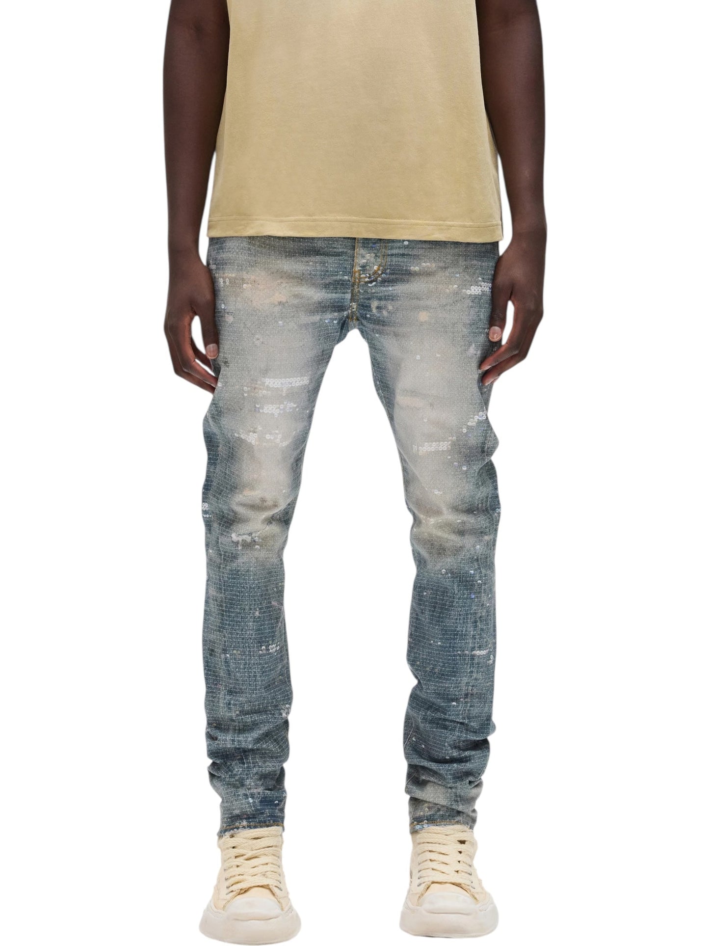 Purple Brand P001-SYPQ126 Skinny Printed Sequin Indigo