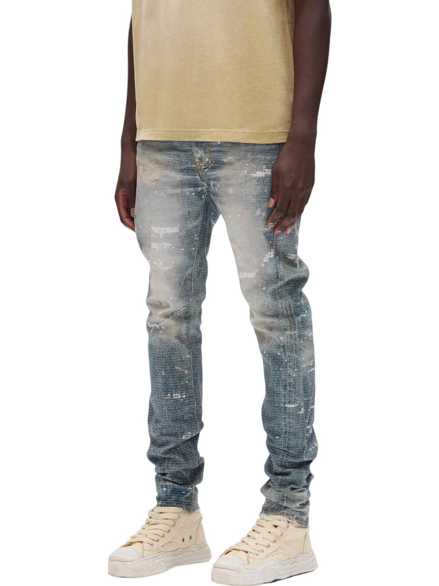 Purple Brand P001-SYPQ126 Skinny Printed Sequin Indigo