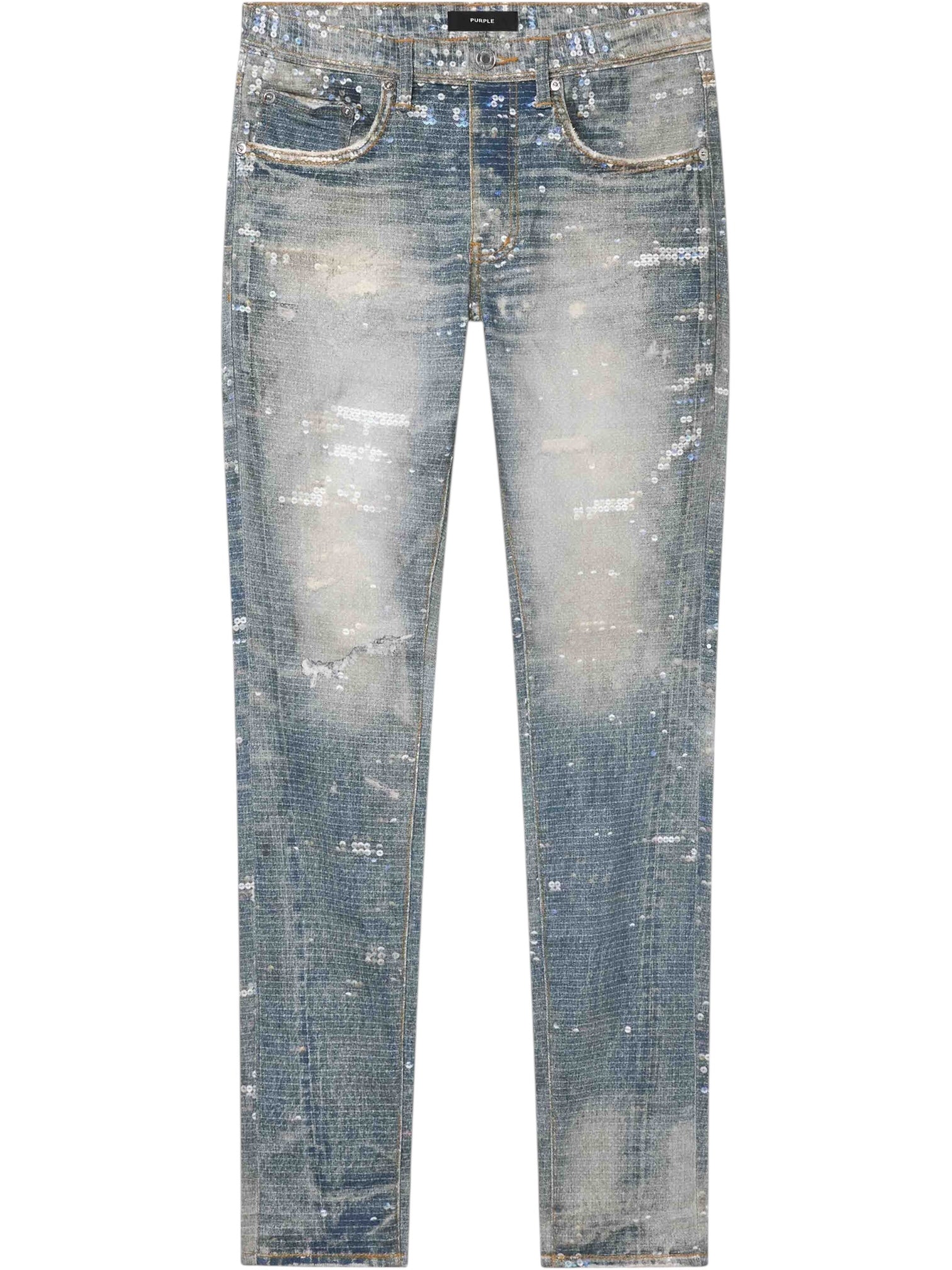 Purple Brand P001-SYPQ126 Skinny Printed Sequin Indigo