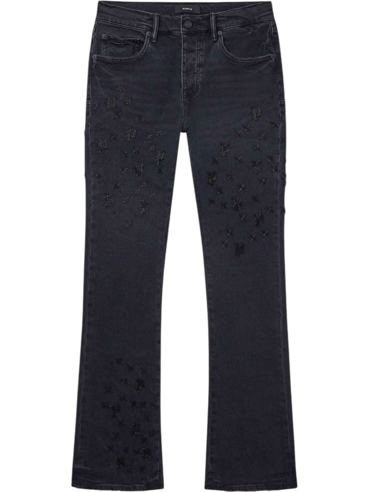 Purple Brand P004-BEMF126 Beaded Monogram Flare Black