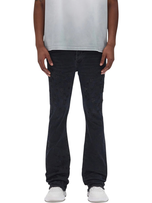 Purple Brand P004-BEMF126 Beaded Monogram Flare Black