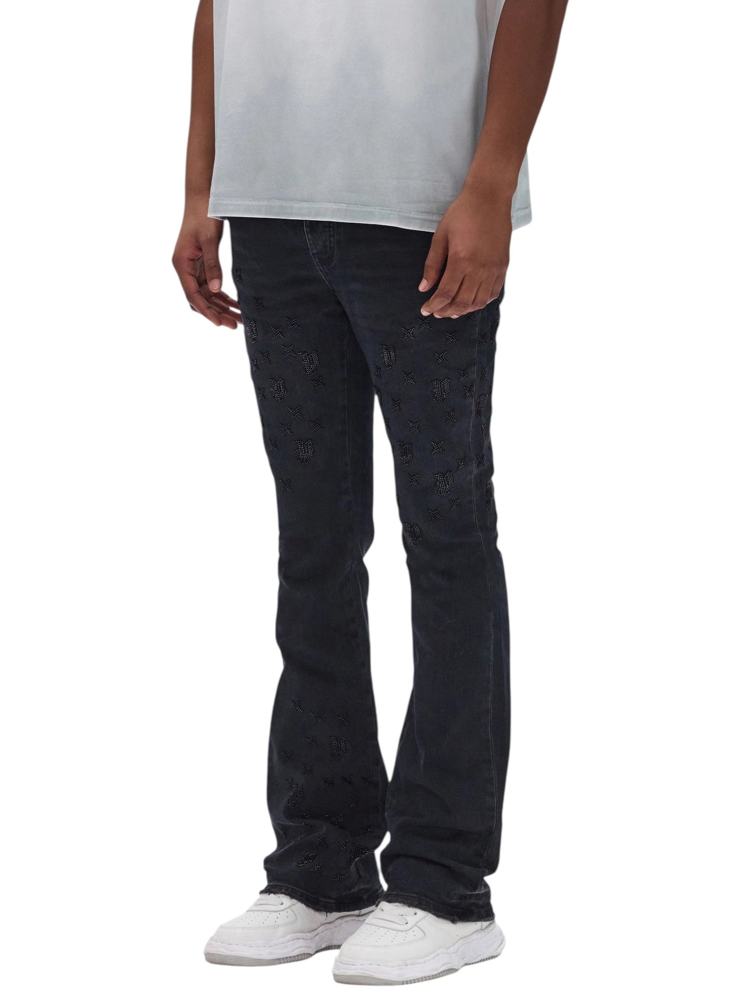 Purple Brand P004-BEMF126 Beaded Monogram Flare Black