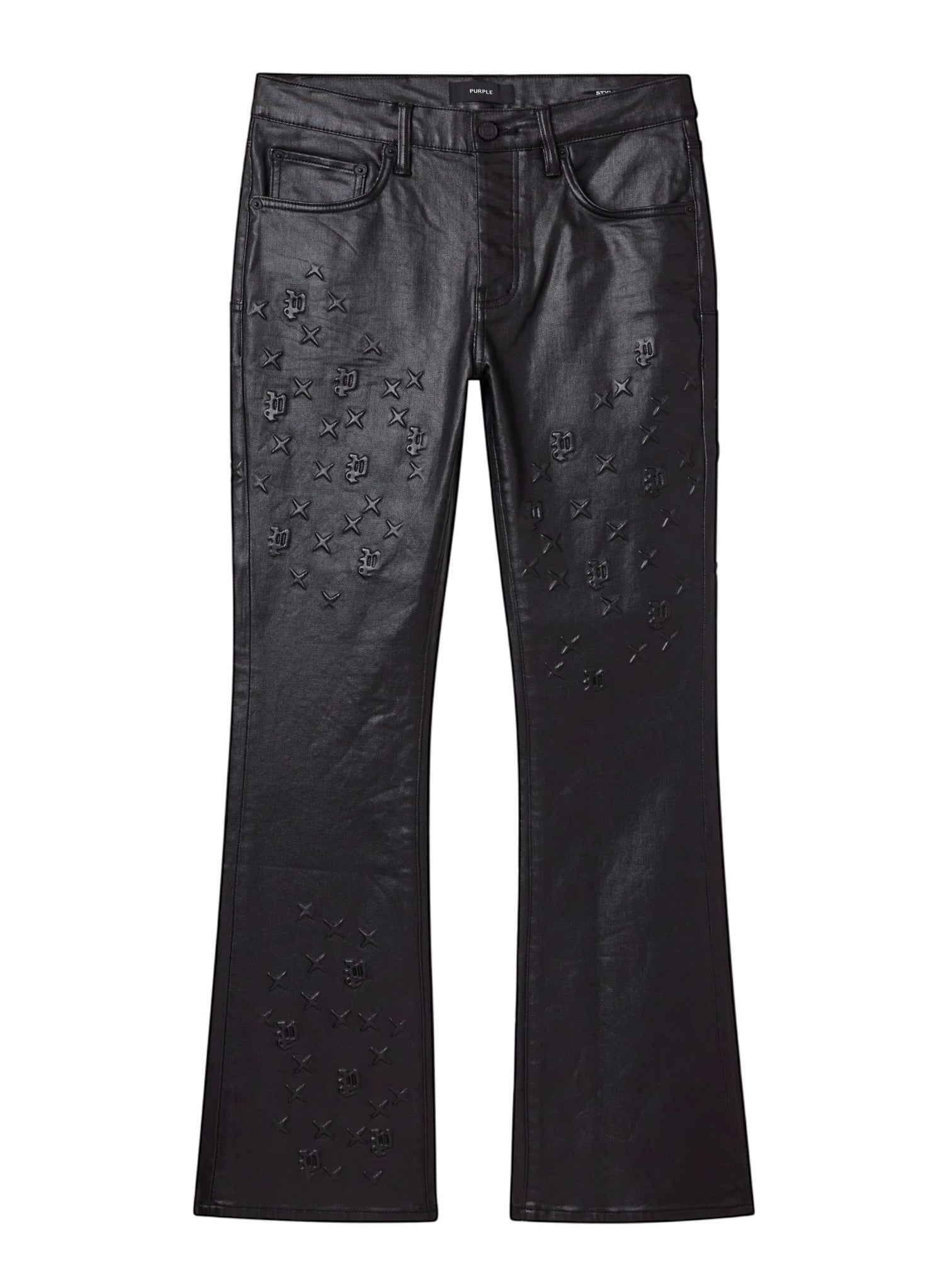 Purple Brand P004-FMBS425 Flare Mono Embossed Film Black Jeans