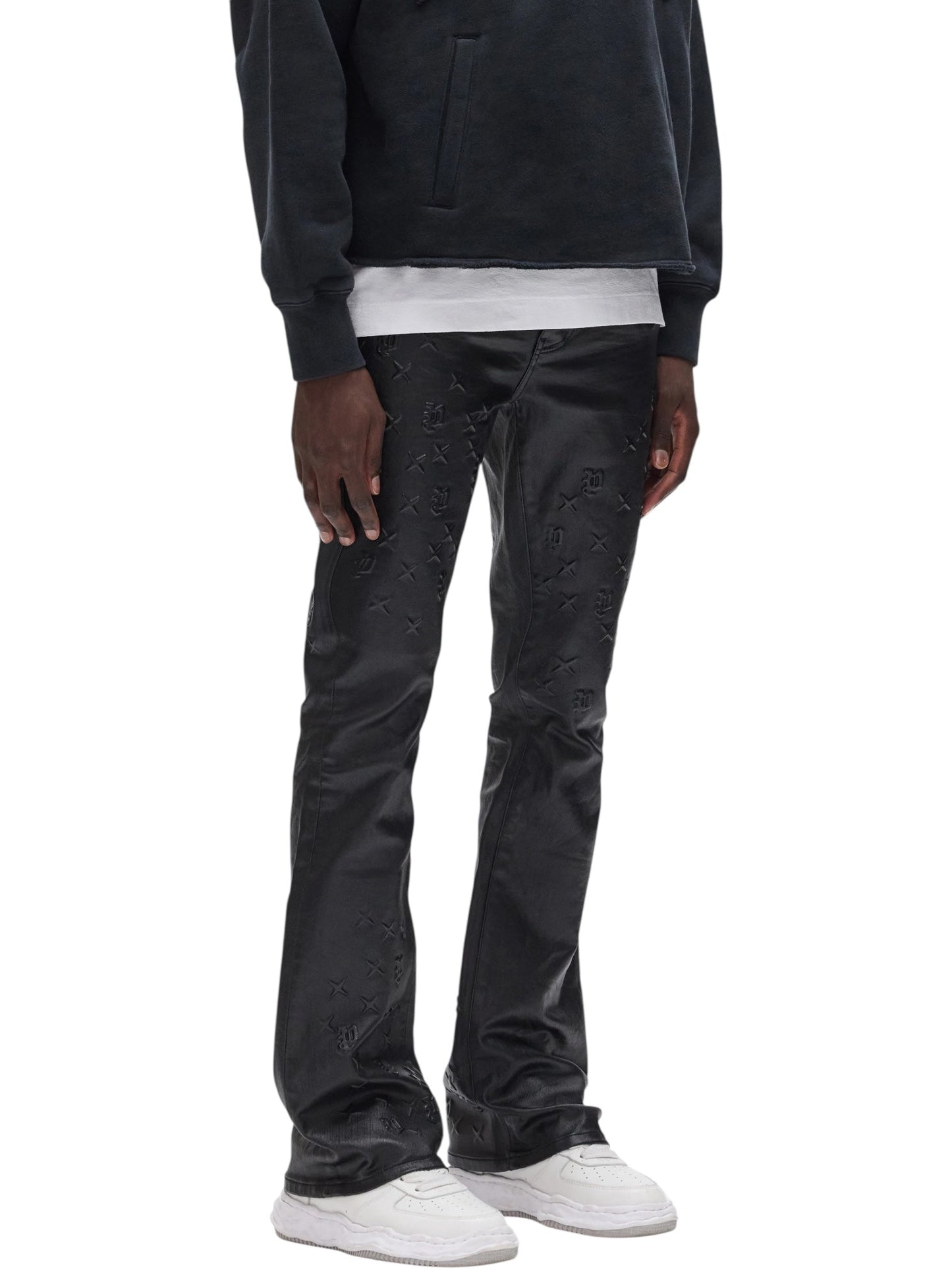 Purple Brand P004-FMBS425 Flare Mono Embossed Film Black Jeans