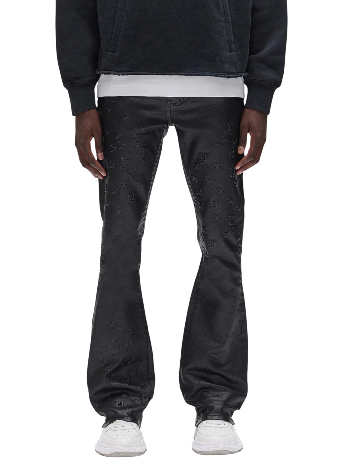 Purple Brand P004-FMBS425 Flare Mono Embossed Film Black Jeans
