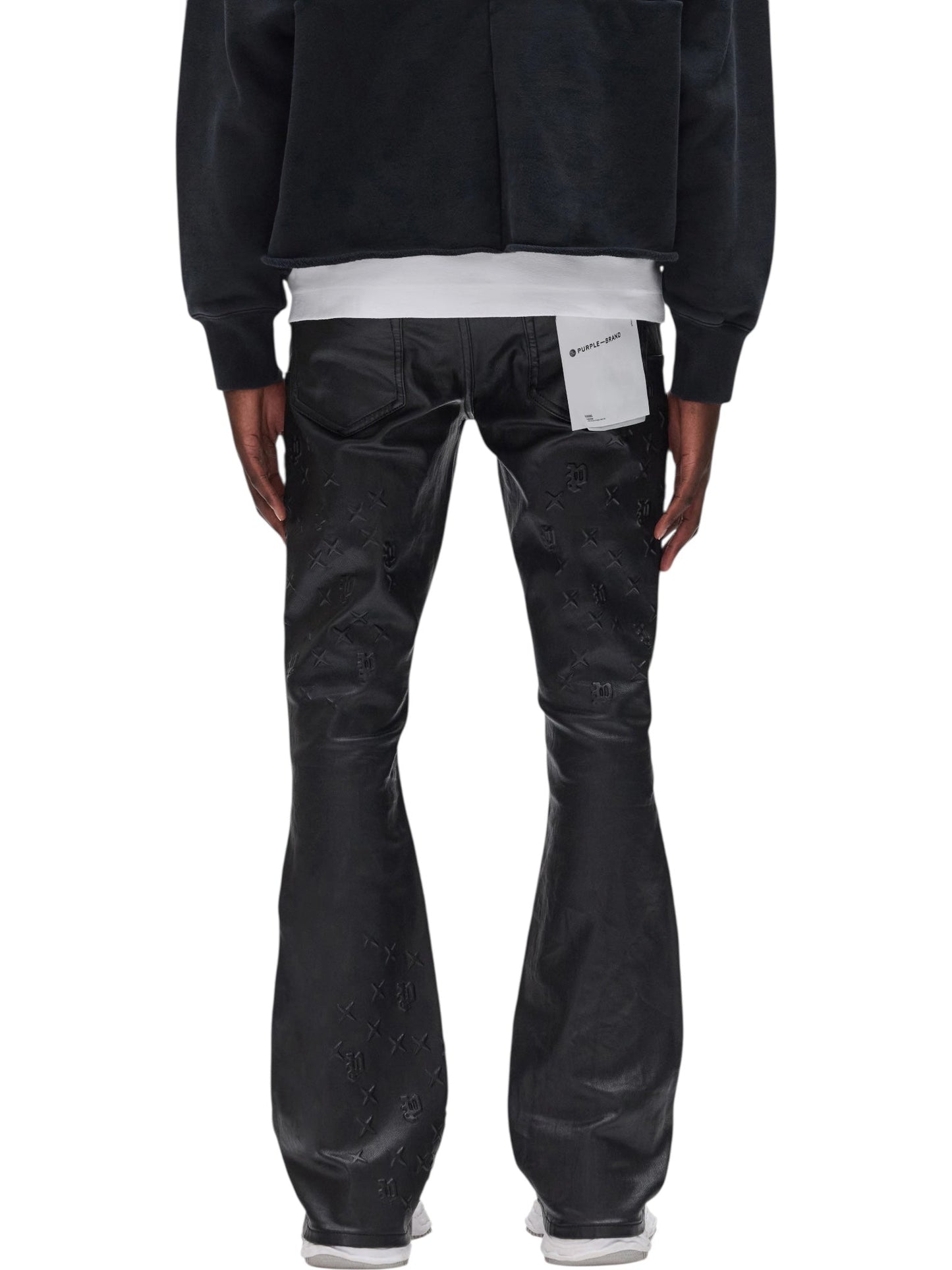 Purple Brand P004-FMBS425 Flare Mono Embossed Film Black Jeans
