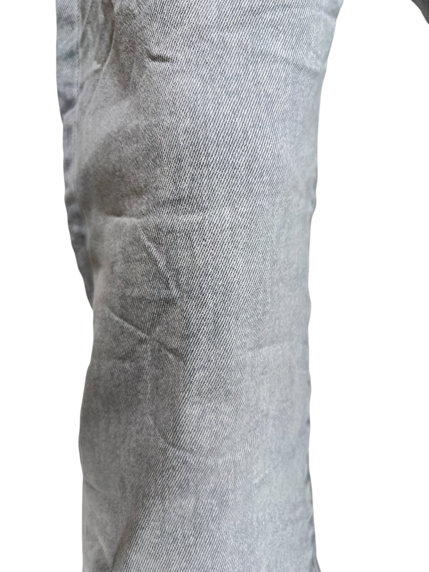 Close-up of PURPLE BRAND P005-AYDG325 Alloy Studs Overdyed Grey men's jeans in stretch denim, featuring visible creases and textured fabric.