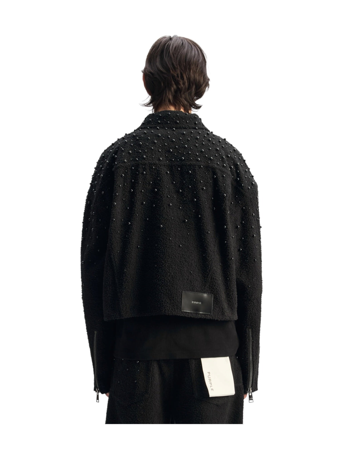 Probus Purple Brand P052-TPBL426 Crop Textured Pearl Jacket Black Purple Brand P052-TPBL426 Crop Textured Pearl Jacket Black Black