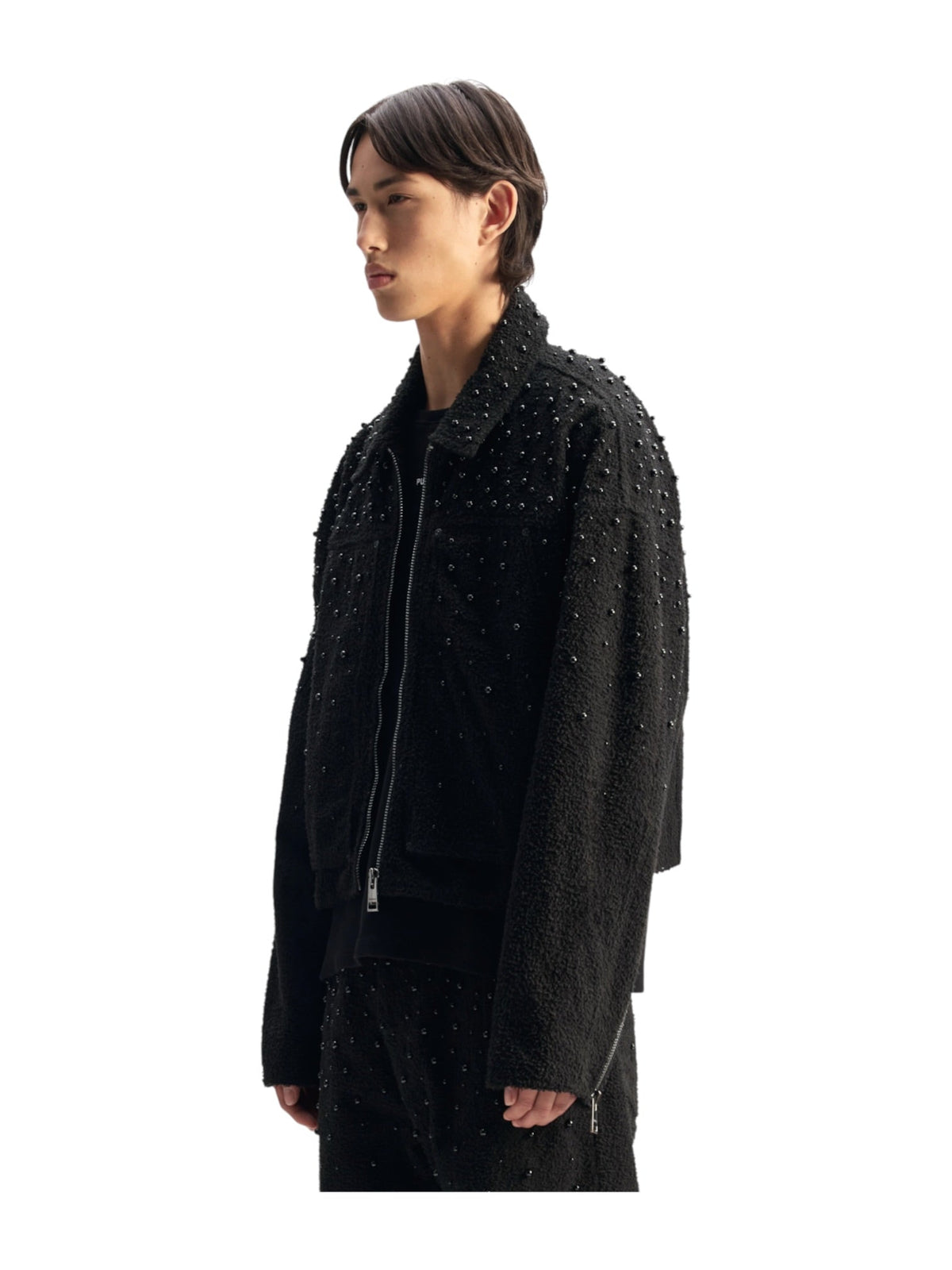 Probus Purple Brand P052-TPBL426 Crop Textured Pearl Jacket Black Purple Brand P052-TPBL426 Crop Textured Pearl Jacket Black Black