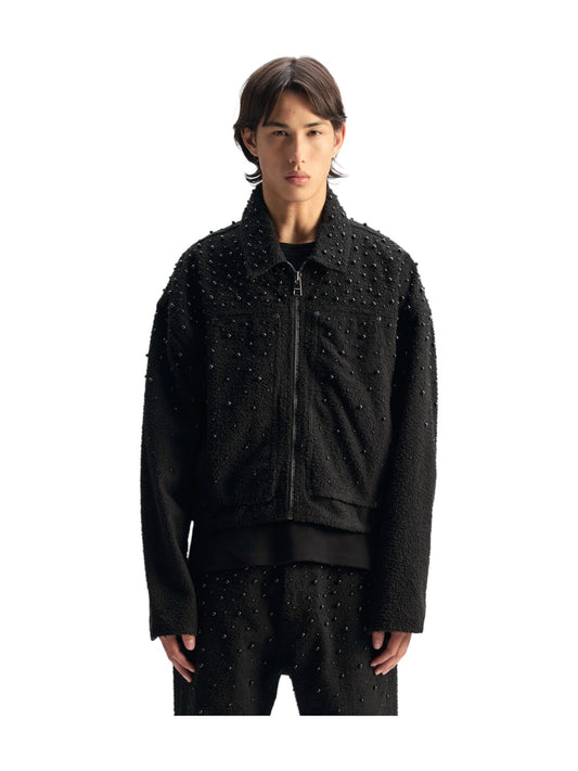 Probus Purple Brand P052-TPBL426 Crop Textured Pearl Jacket Black Purple Brand P052-TPBL426 Crop Textured Pearl Jacket Black Black