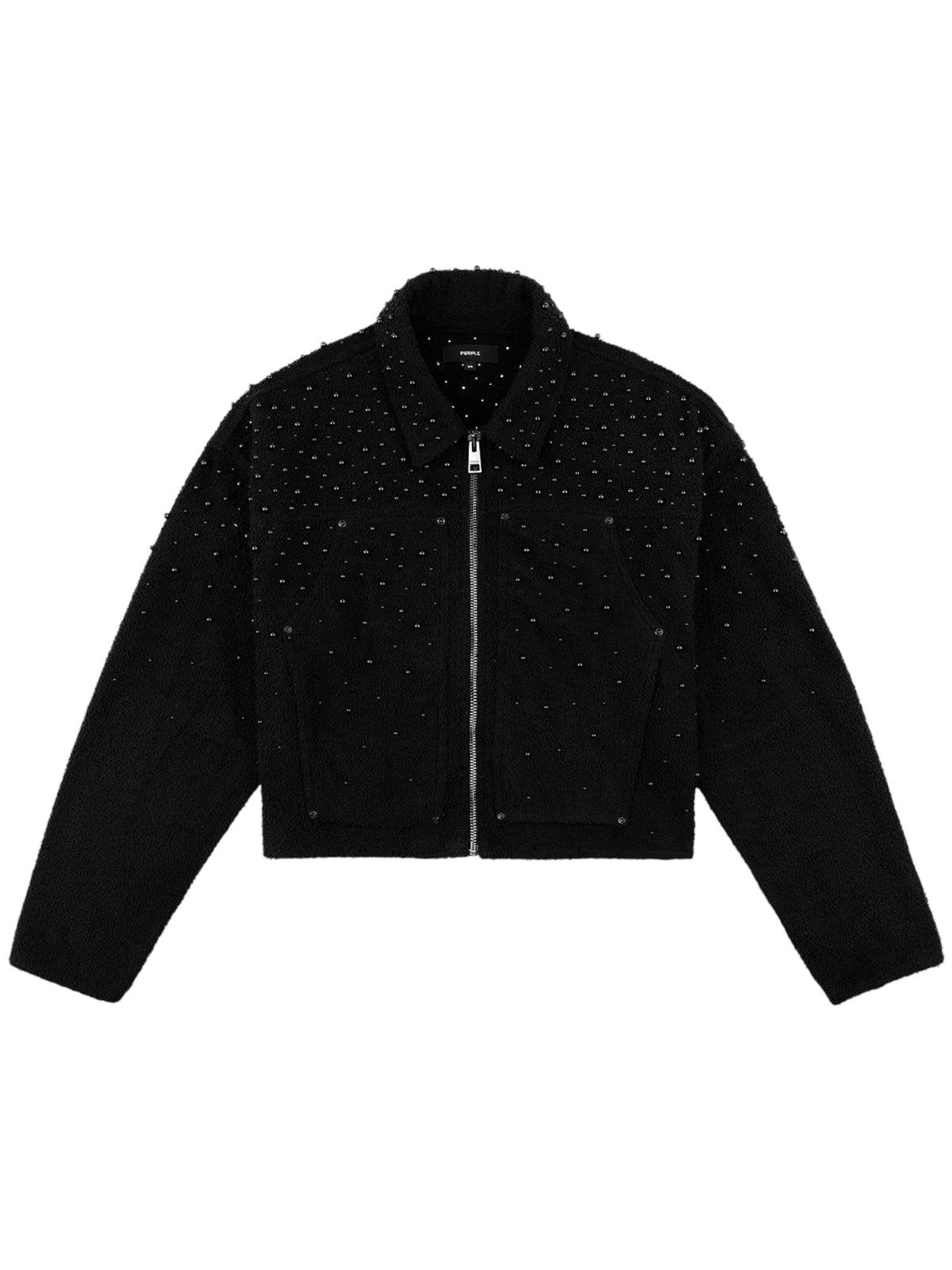 Probus Purple Brand P052-TPBL426 Crop Textured Pearl Jacket Black Purple Brand P052-TPBL426 Crop Textured Pearl Jacket Black Black