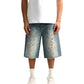 Purple Brand P070-CYWL826 Cyanine Jewel Long Shorts Indigo