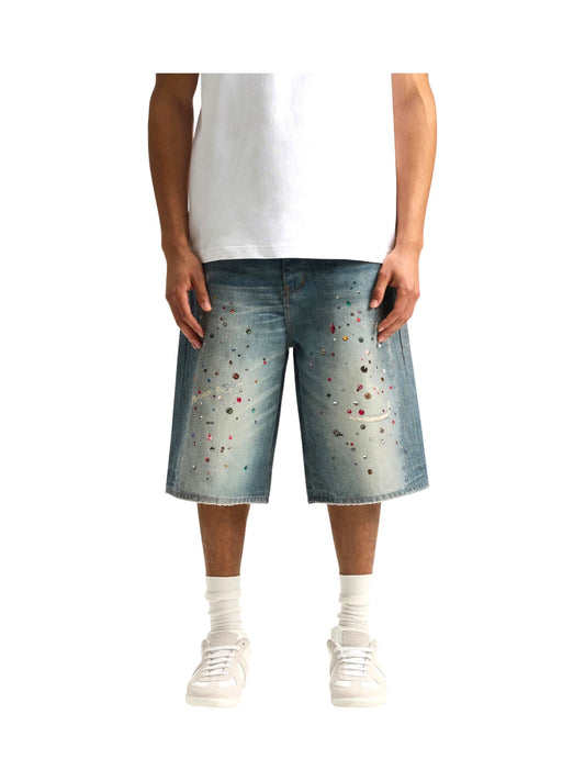 Purple Brand P070-CYWL826 Cyanine Jewel Long Shorts Indigo