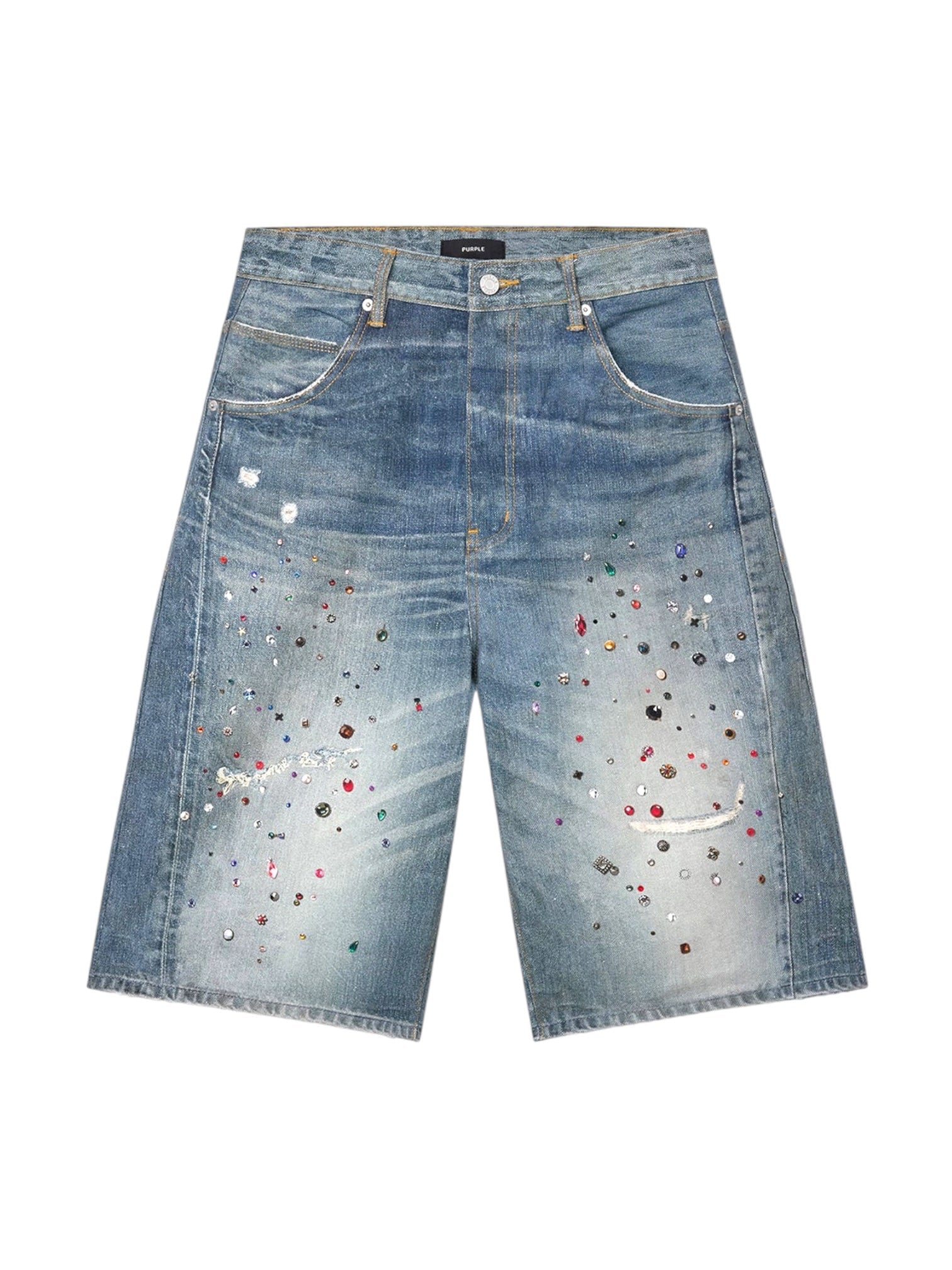 Purple Brand P070-CYWL826 Cyanine Jewel Long Shorts Indigo