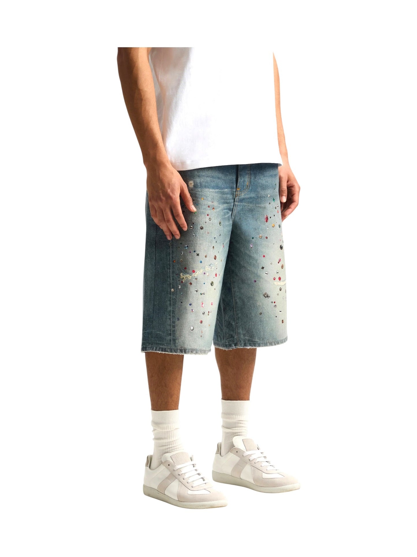 Purple Brand P070-CYWL826 Cyanine Jewel Long Shorts Indigo