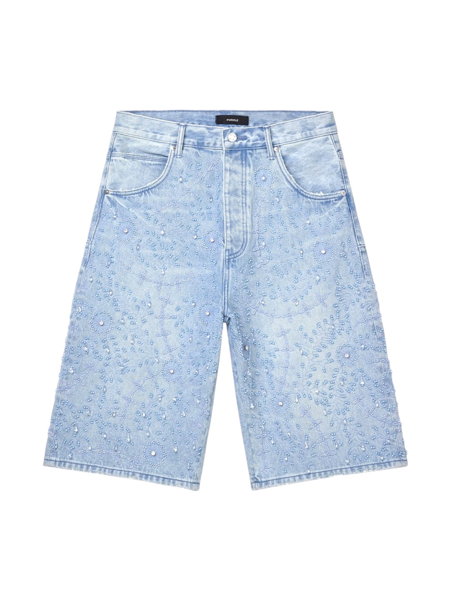 Purple Brand P070-PSSB326 Embellished Short Lt Indigo