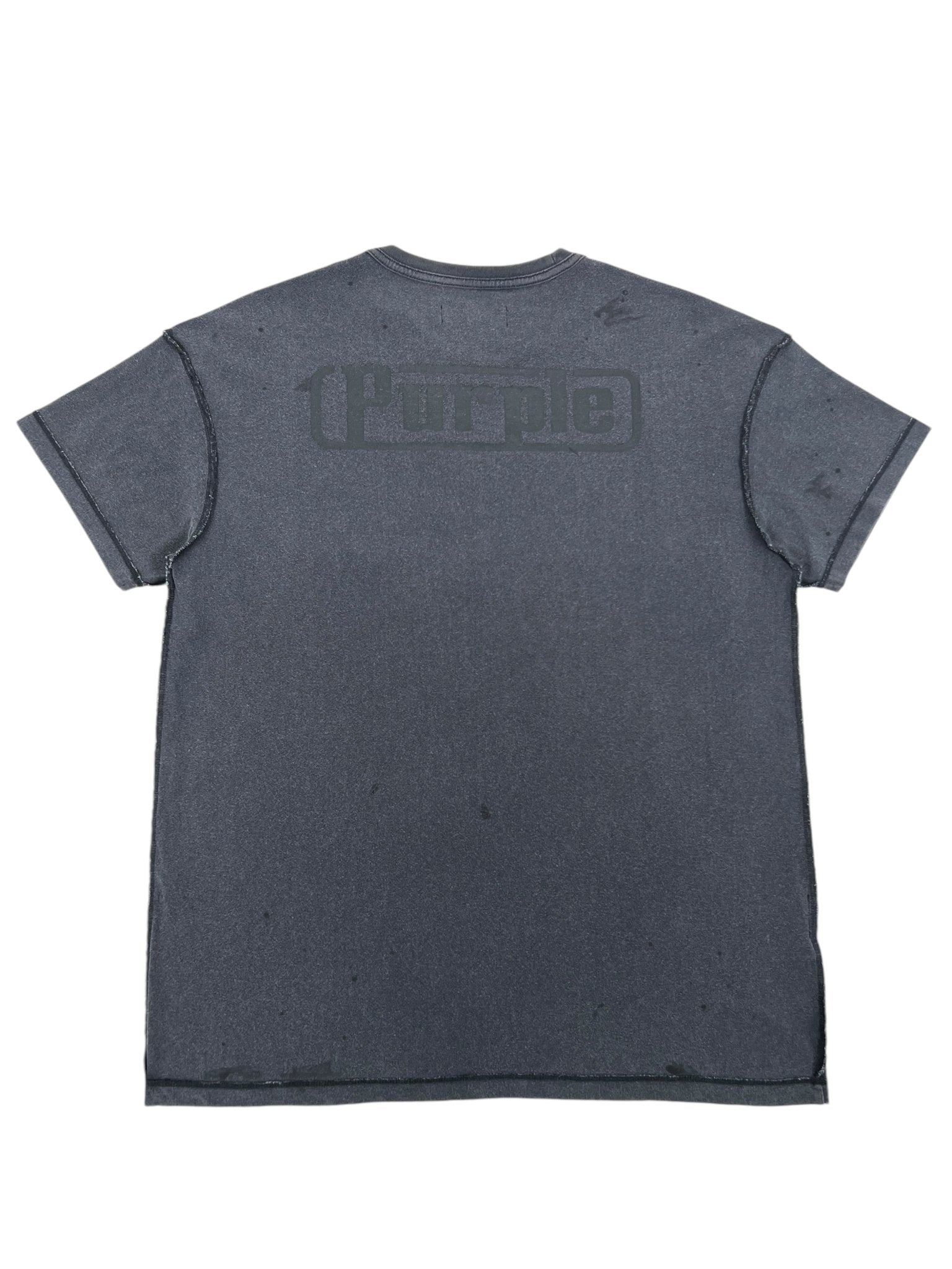 The Purple Brand P101-JBCP Textured Inside Out Tee in Black, crafted from 100% cotton, features subtle "1Purple" text on the upper back, showcasing the distinctive style of PURPLE BRAND against a white background.