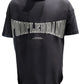 The Purple Brand P101-JHBB Textured Inside Out Tee Black, made from 100% cotton, showcases the "PURPLE BRAND" logo prominently in large white letters on the front.
