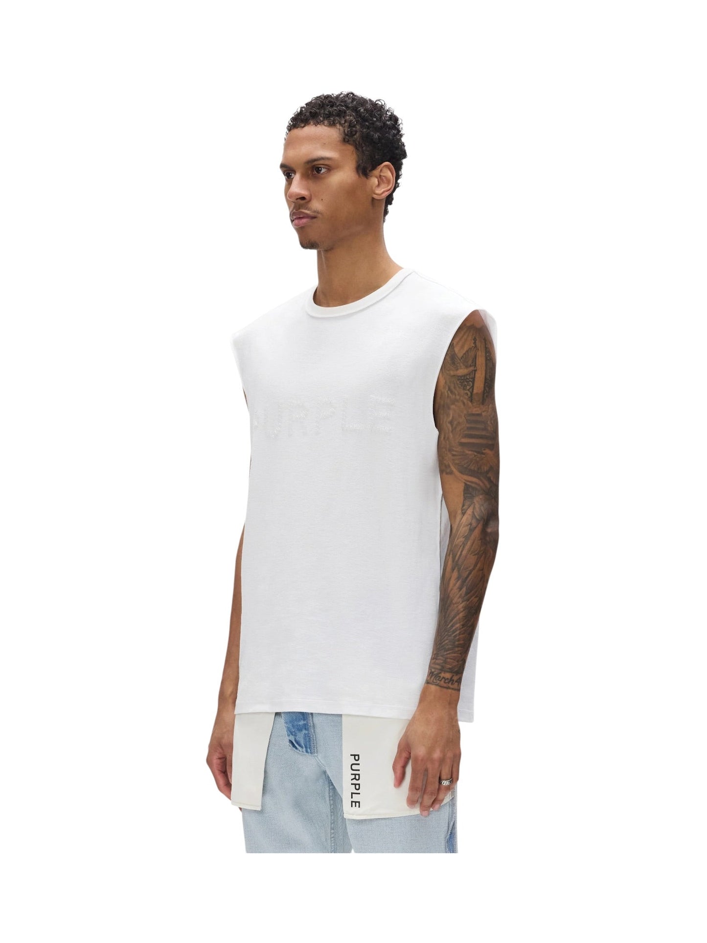 Purple Brand P103-TJWI326 Textured Sleeveless Tee White