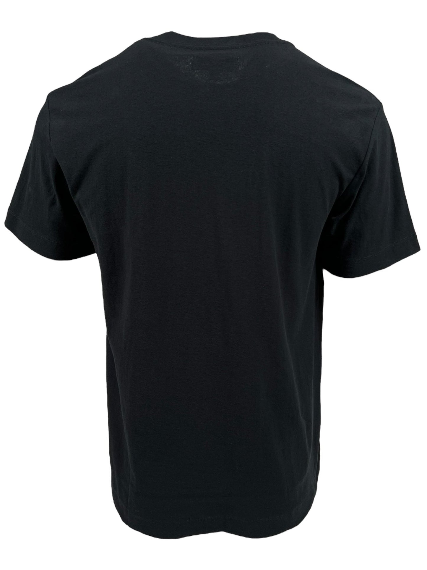 The Purple Brand P104-JFBB Textured Jersey Tee Black features a plain black design crafted from textured jersey knit material, shown from the back with short sleeves and a round neckline.