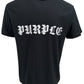 The Purple Brand P104-JGBB Textured Jersey Tee in black is a high-quality T-shirt made from 100% cotton, showcasing the "PURPLE" name in an eye-catching white Gothic font across the chest.