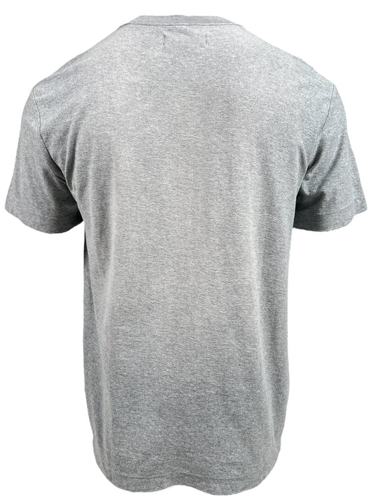 Back view of a Purple Brand P104-JWHG Textured Jersey Tee Heather with short sleeves on a white background.