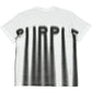 The Purple Brand P104-TBWB Textured Jersey SS Tee White by PURPLE BRAND is a 100% cotton white T-shirt featuring "PURPLE" in bold, black, dripping spray-painted vertical letters.