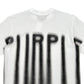 The Purple Brand P104-TBWB Textured Jersey SS Tee in white is a 100% cotton graphic t-shirt featuring "PURPLE" spray-painted in black with elongated, dripping letters for a bold streetwear style.