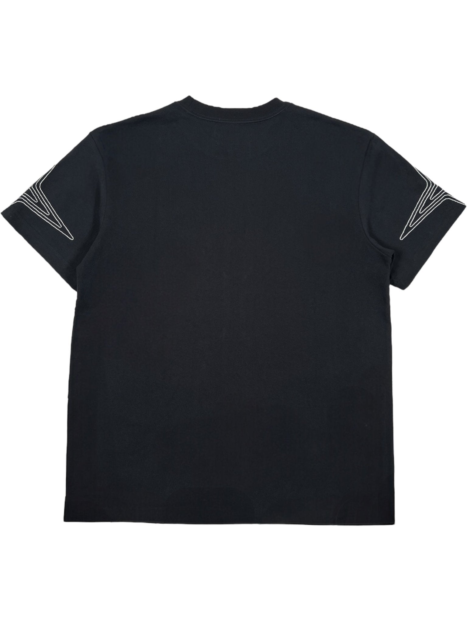 The PURPLE BRAND P117-HBJS325 HWT Jersey SS Tee in black is a short-sleeve graphic t-shirt, shown from the back, with small white geometric designs near each shoulder.