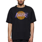 A man with braided hair proudly wears a Purple Brand P142-MNLA824 LA Lakers Mesh Tee Black, highlighting his status as a dedicated NBA fan.