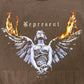 The REPRESENT Living Legacy T-shirt (MLM100176-17) in Nero features a stone angel with flaming wings and "Represent" in gothic font, printed on organic cotton for bold style.