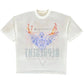 The REPRESENT MLM100176-30 Living Legacy T-shirt in Washed Ecru is an organic cotton short-sleeve tee featuring a winged figure graphic with flames and text, including a large reversed "REPENT" at the bottom.