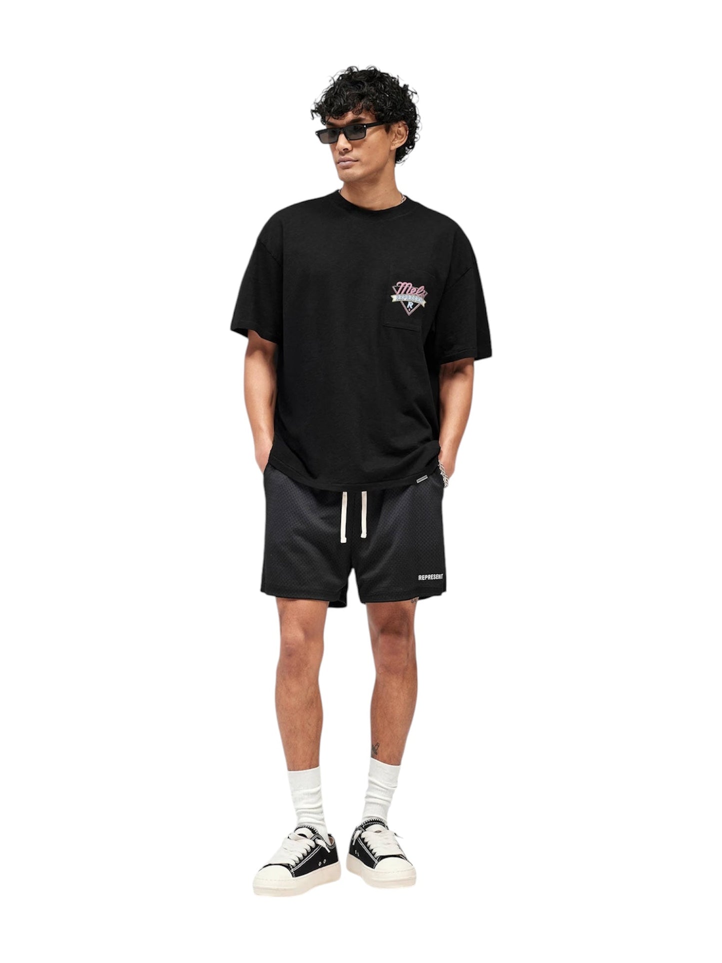 Represent MLM100492-02 Mesh Shorts Washed Black