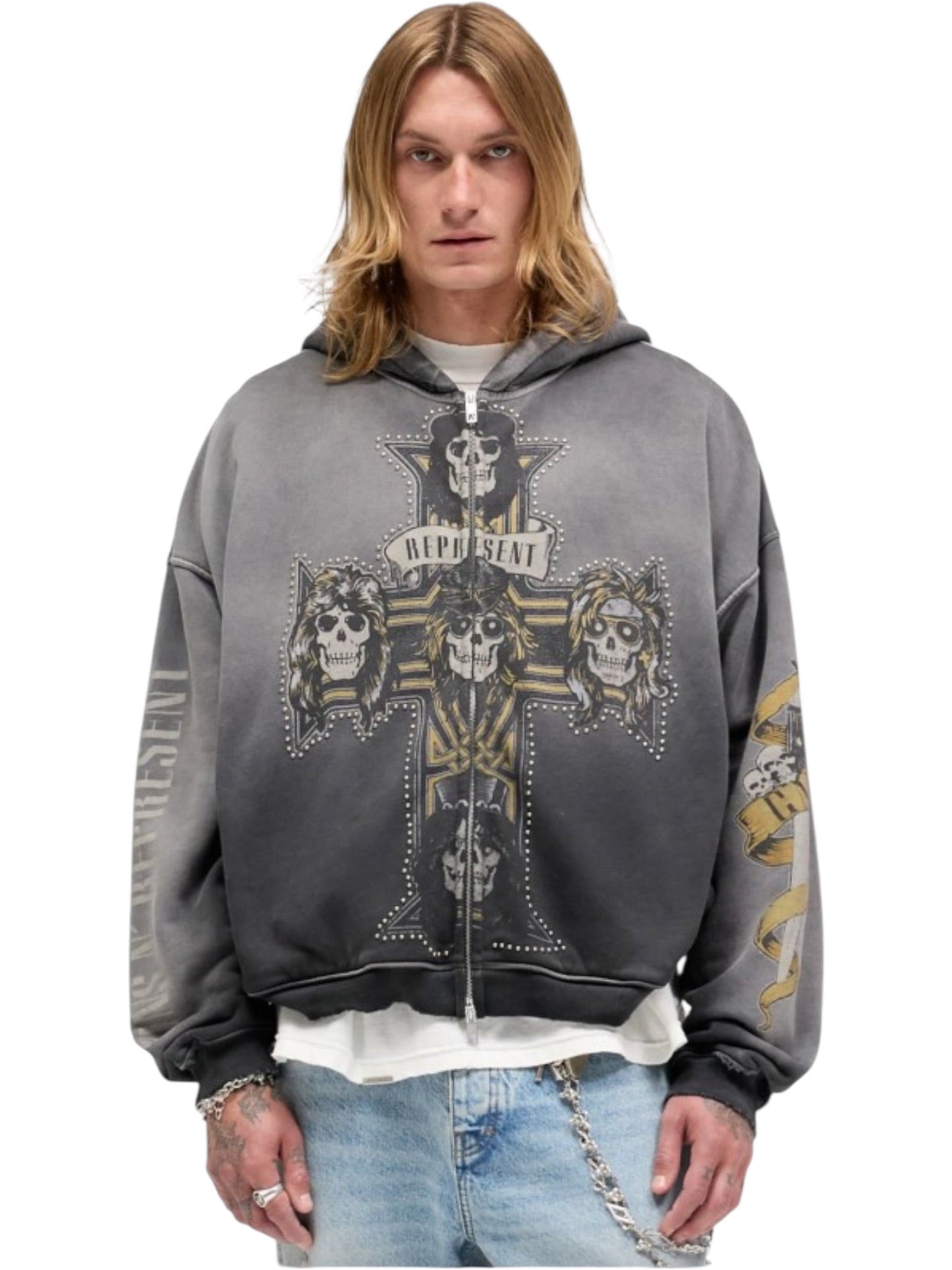 Represent MLM100760-04 GN'R Cross Zip Through Hoodie Blk