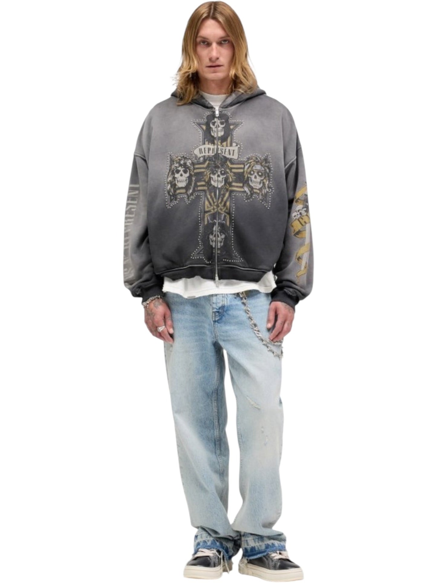 Represent MLM100760-04 GN'R Cross Zip Through Hoodie Blk