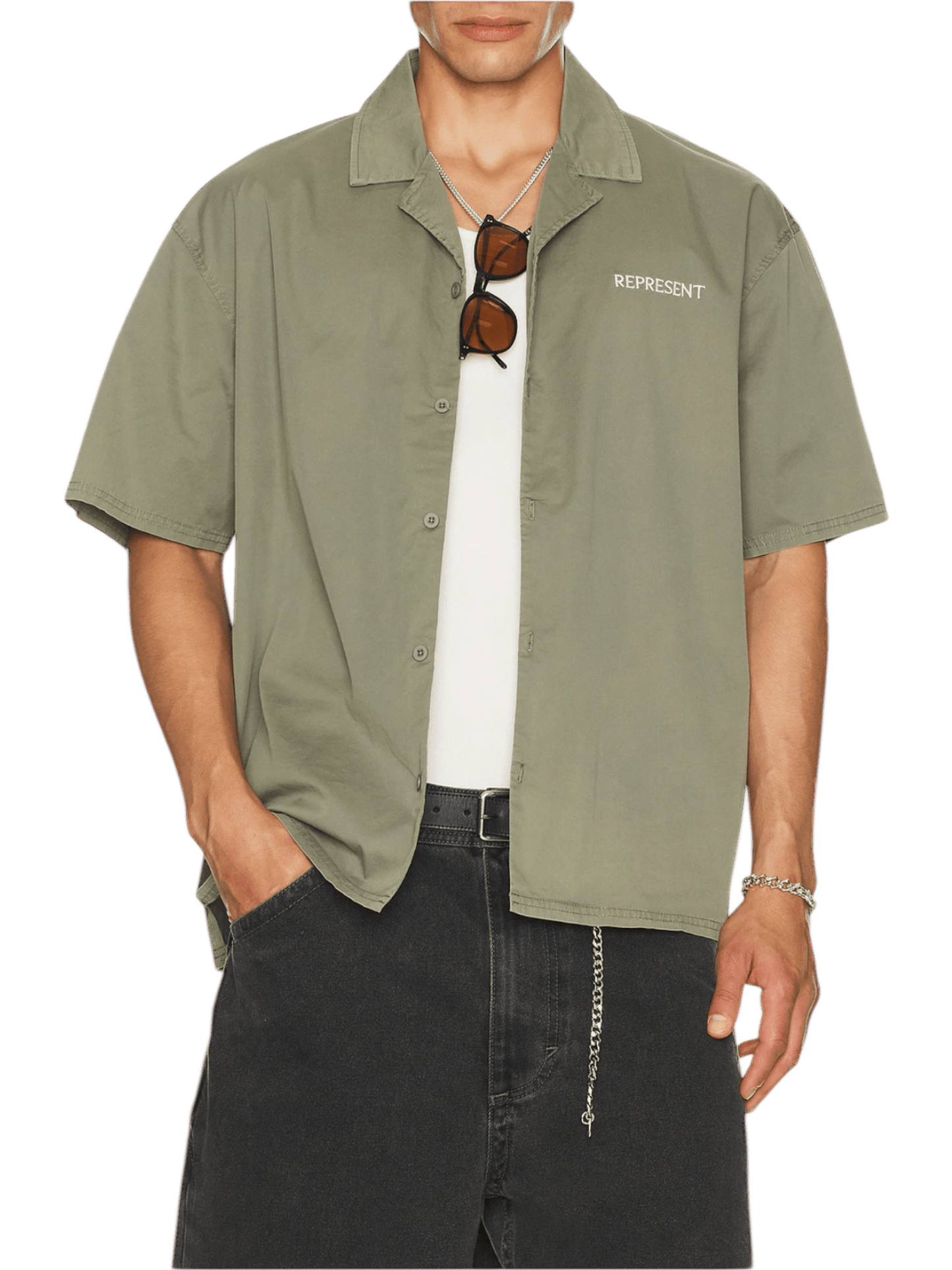 Represent MLM21464 Script Camp Collar Shirt Mid Khaki