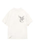 The Represent MLM41066 Elegance in Motion Tee in White, by REPRESENT, is an oversized T-shirt made of soft jersey cotton with a large winged creature graphic and "REPRESENT" on the front.