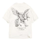 The REPRESENT MLM41066 Elegance in Motion Tee is an oversized white t-shirt crafted from soft jersey cotton, featuring a grayscale winged horse illustration and "Elegance in Motion" on the back.