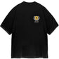 The Represent MLM41069 Crest T-shirt in Vintage Black by REPRESENT features a yellow and black winged crest logo with "Represent" on the front, showcasing classic Overdrive Branding style.