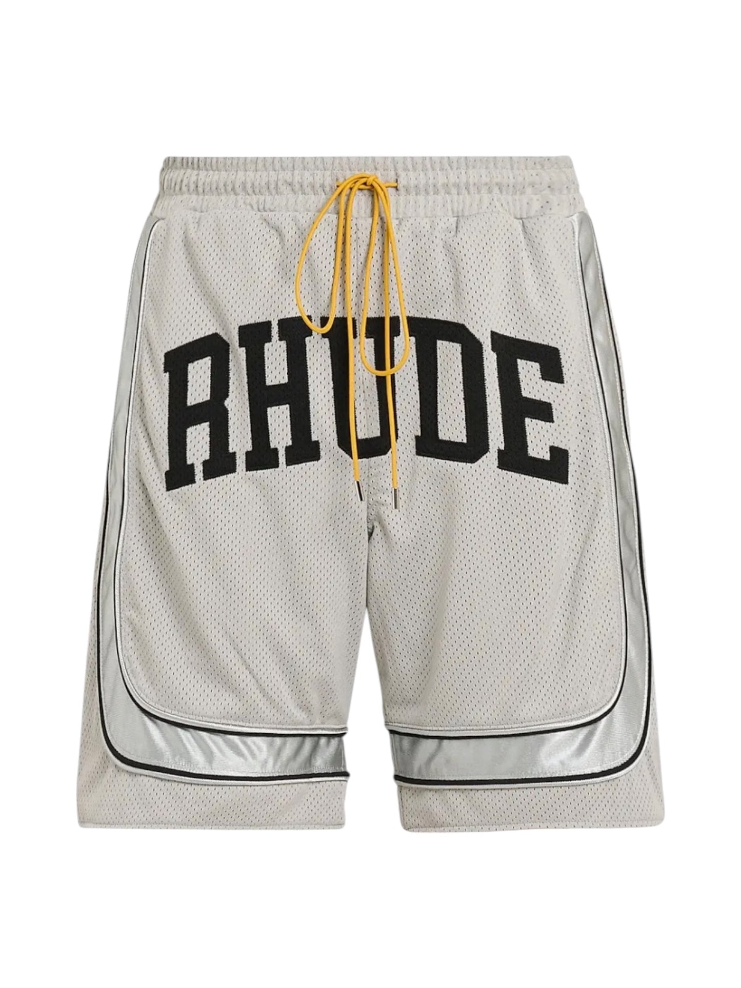 Rhude Baggy Mesh Collegiate Logo Shorts Grey-Silver