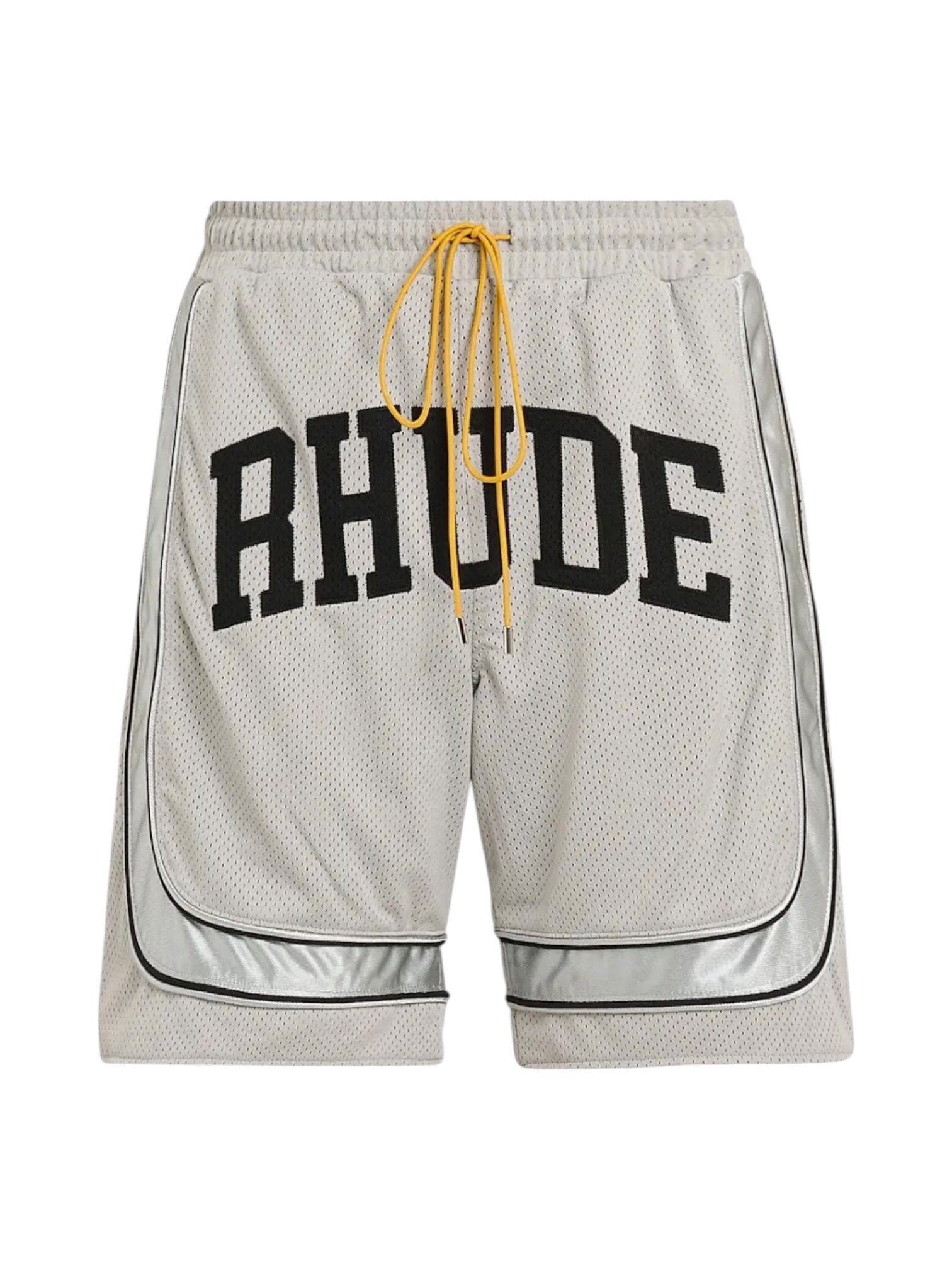 Rhude Baggy Mesh Collegiate Logo Shorts Grey-Silver