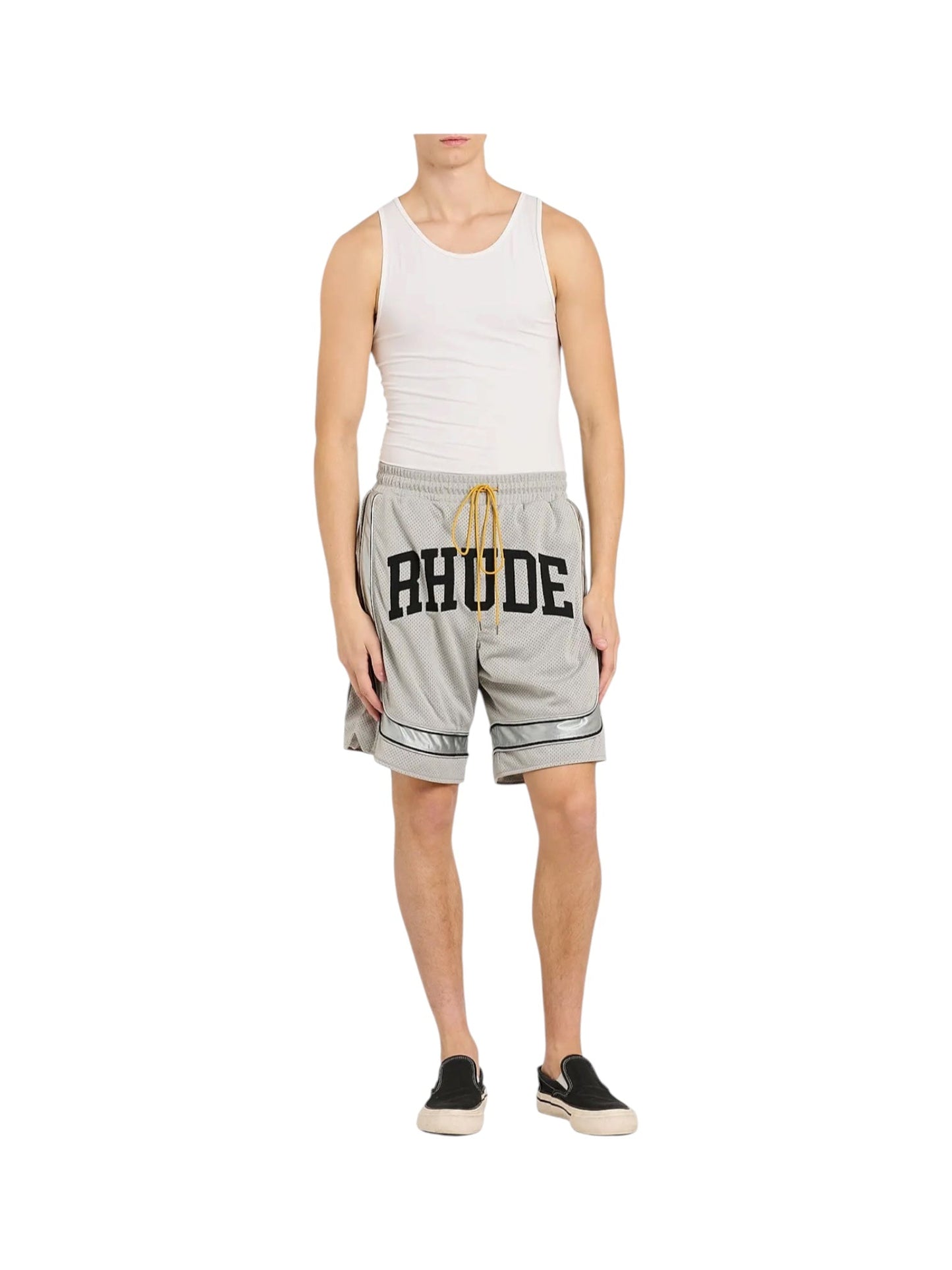 Rhude Baggy Mesh Collegiate Logo Shorts Grey-Silver