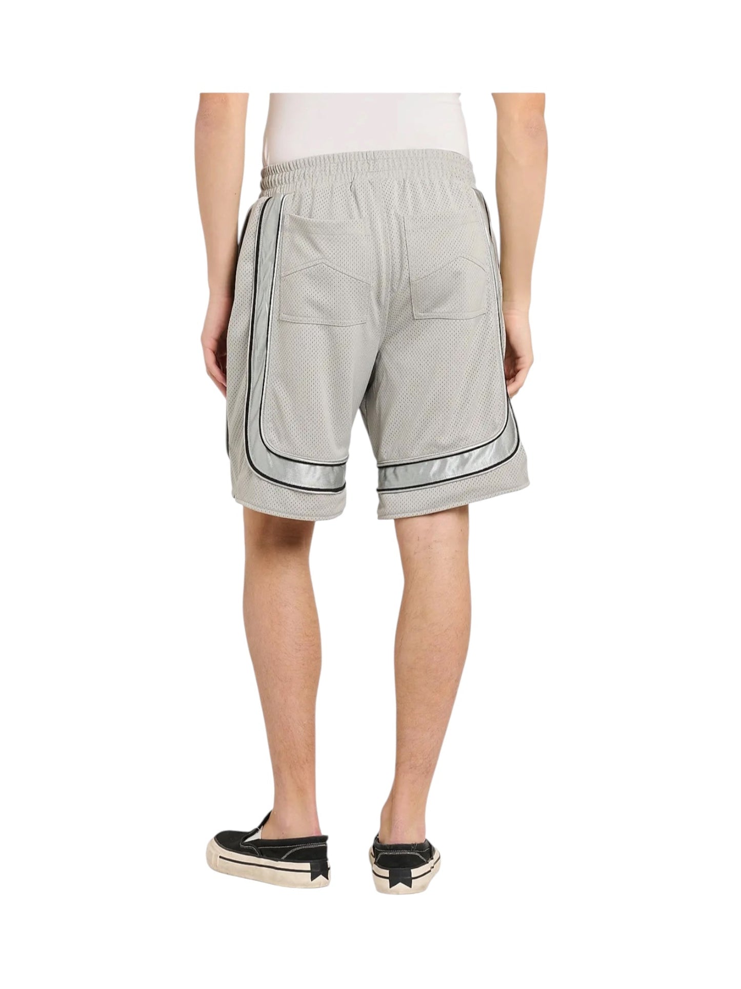 Rhude Baggy Mesh Collegiate Logo Shorts Grey-Silver