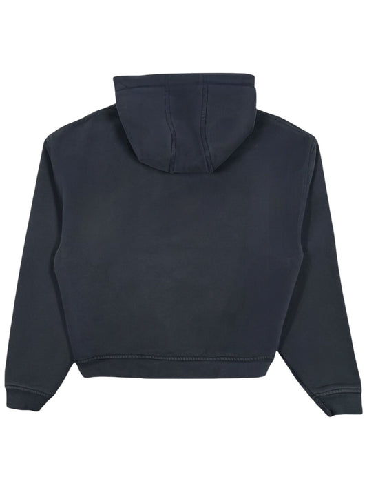 Back view of the Rhude Bay Of Angels Yacht Hood Black, a black hoodie by RHUDE with long sleeves and a loose fit, made from 100% cotton.